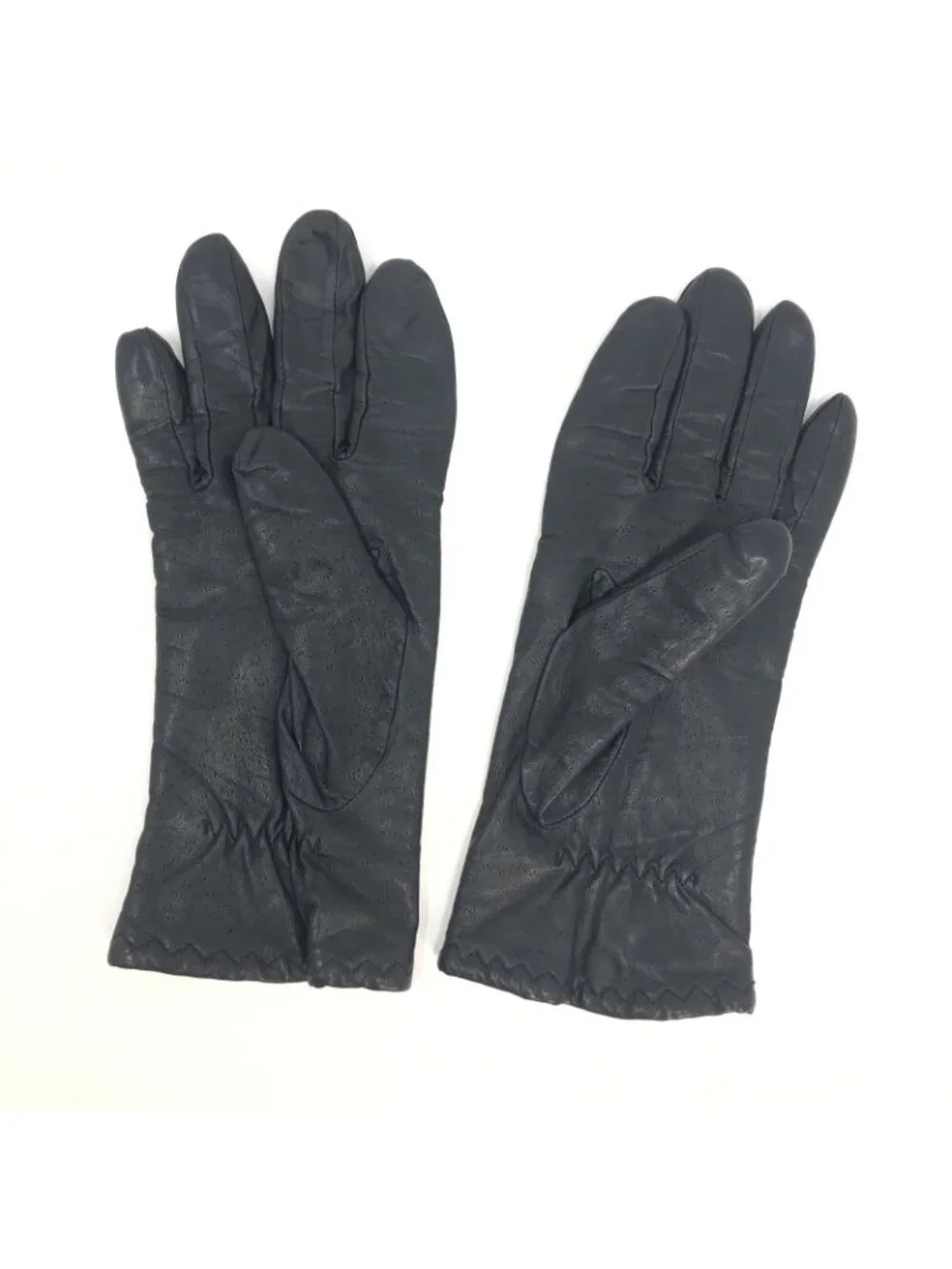 Leather Gloves Womens Medium Black Knit Lining Winter Supple Perforated Casual